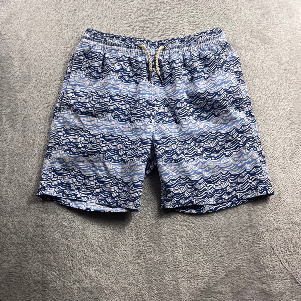 Fair Harbor Mens Swim Shorts XL Blue White Wave Print Recycled‎ Trunk V103413